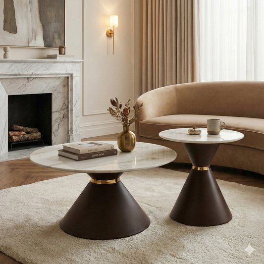 Cyramic Top - Powder Coated Metal Frame on Base - Set of 2 Tables