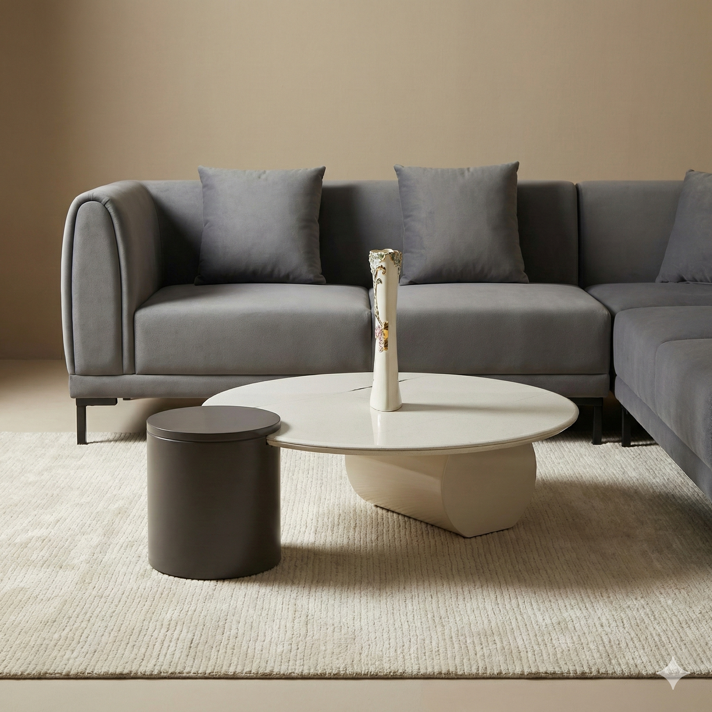 Attached Table With Marble Top and Wooden Solid Base