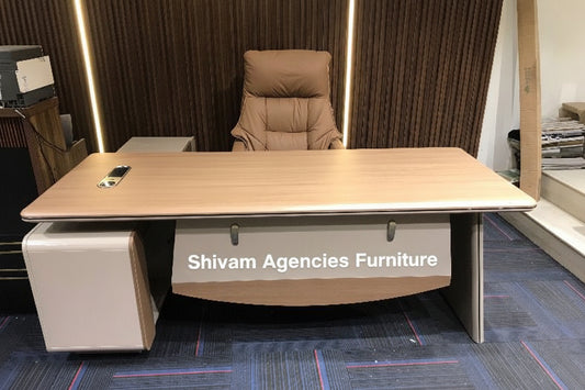 Wooden office table with attached size table with storage spaces and wireless charging dock   'SB-KJ25-05