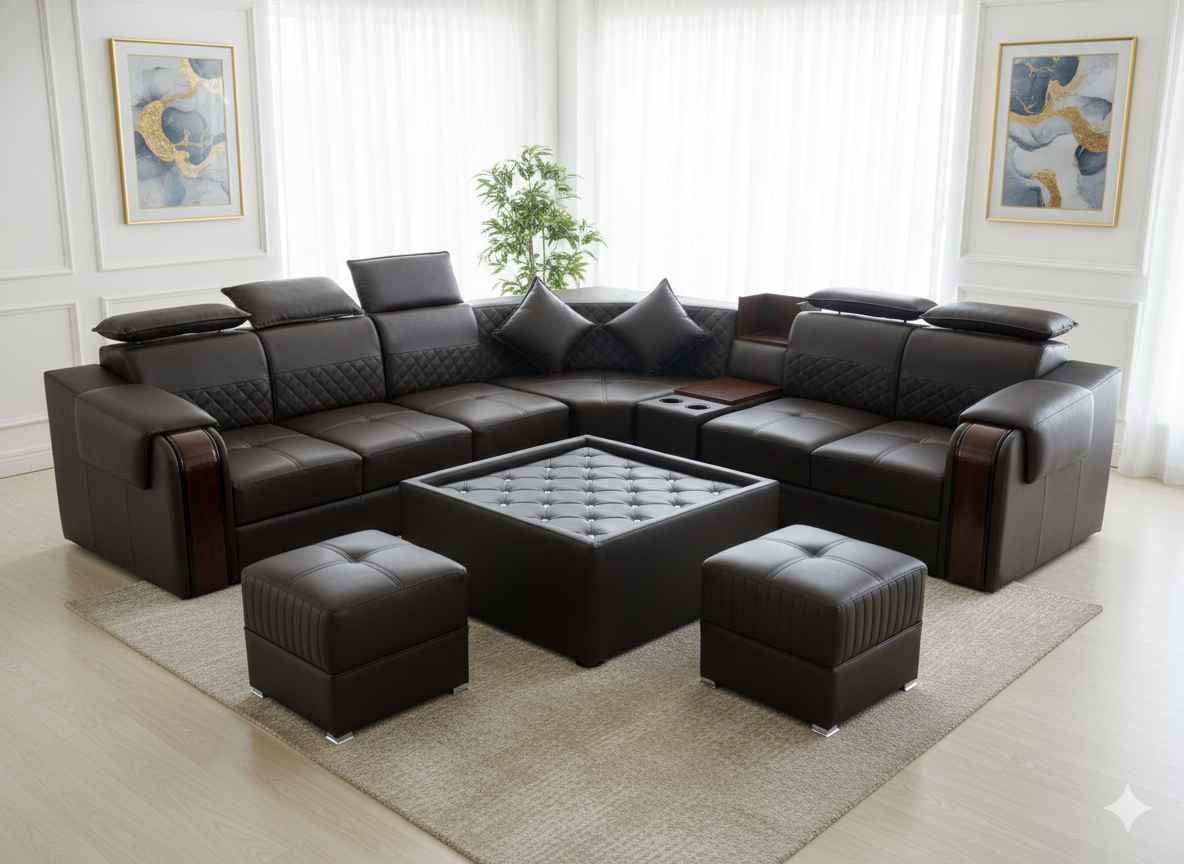 Chestefield Classic Leatherite 7 Seater Sofa Set with all adjustable head rest
