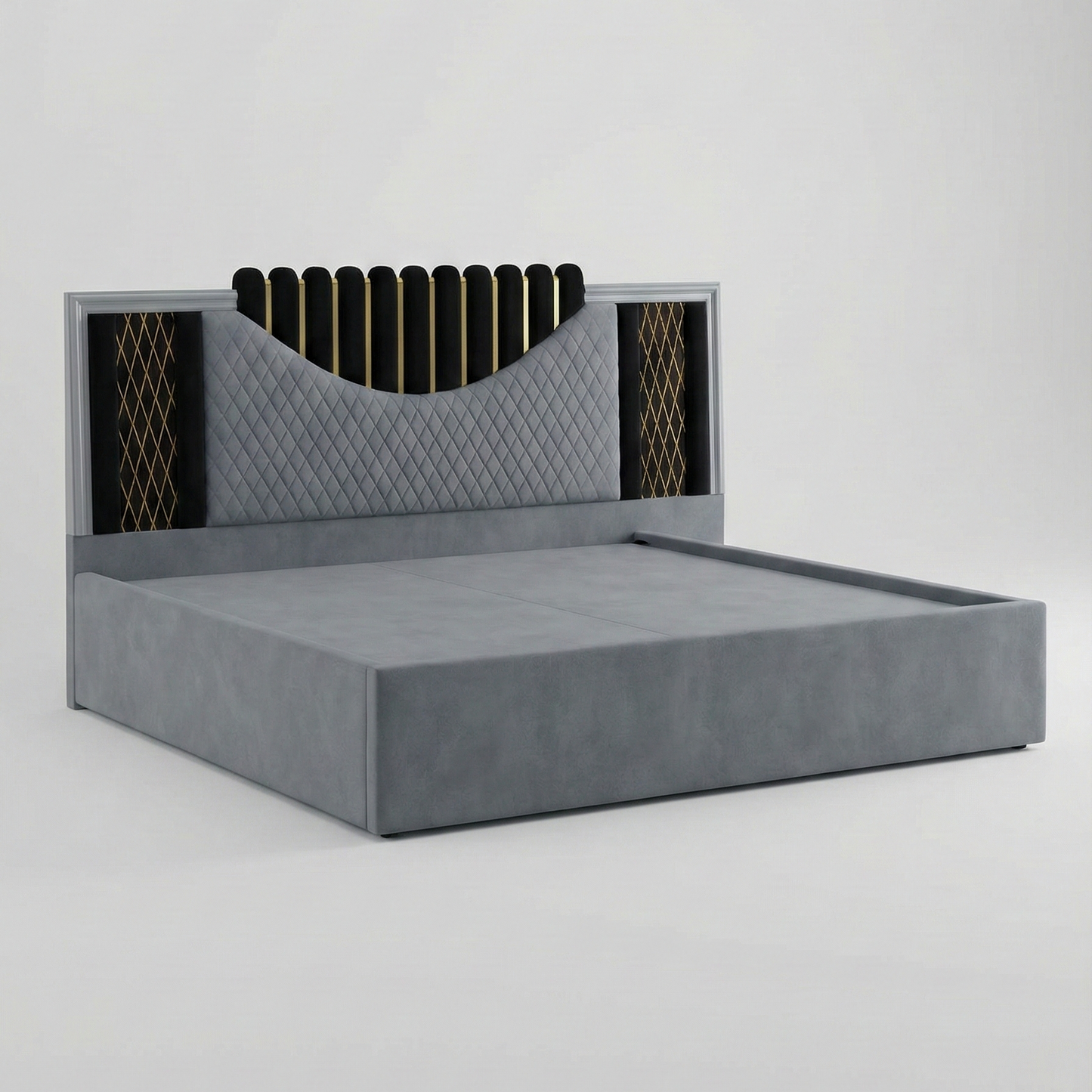 Gray Wonder Lust King Size Bed with side tables and Attached autumn