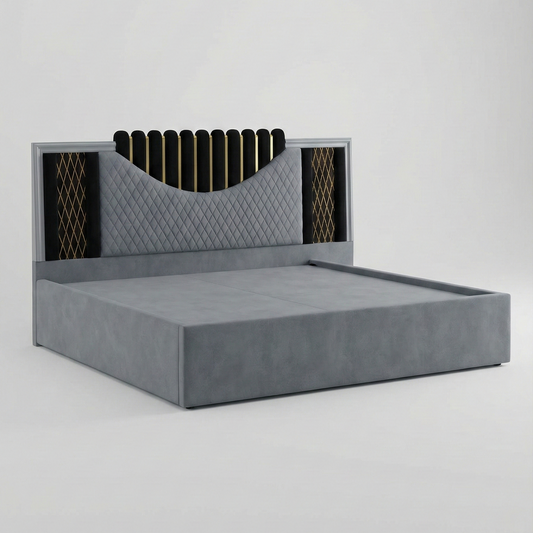 Gray Wonder Lust King Size Bed with side tables and Attached autumn