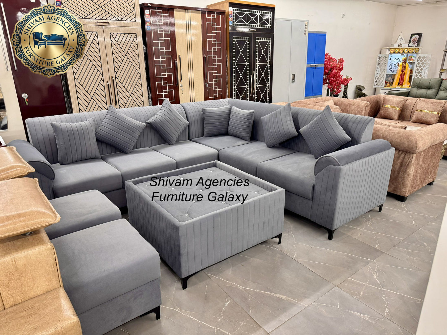 Creamy Paradise L Type 7 Seater Sofa Set