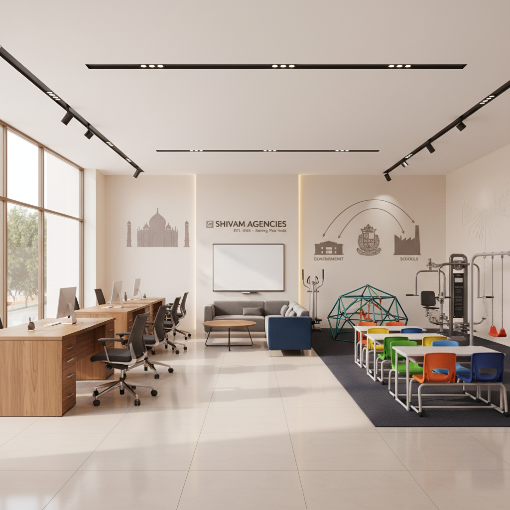 Shivam Agencies was established in1998. It has prided itself on providing a vast range of Furniture products to organisations, companies ,schools & government bodies pan India & Agra Best Office Furniture in Agra The Shivam Agencies is One Of The Leading Manufacturer, Wholesaler And Supplier Of School , Collage, Playgroup, Office Furniture , playground equipments & open air gym in Agra & Pan India. Image ratio 1:1